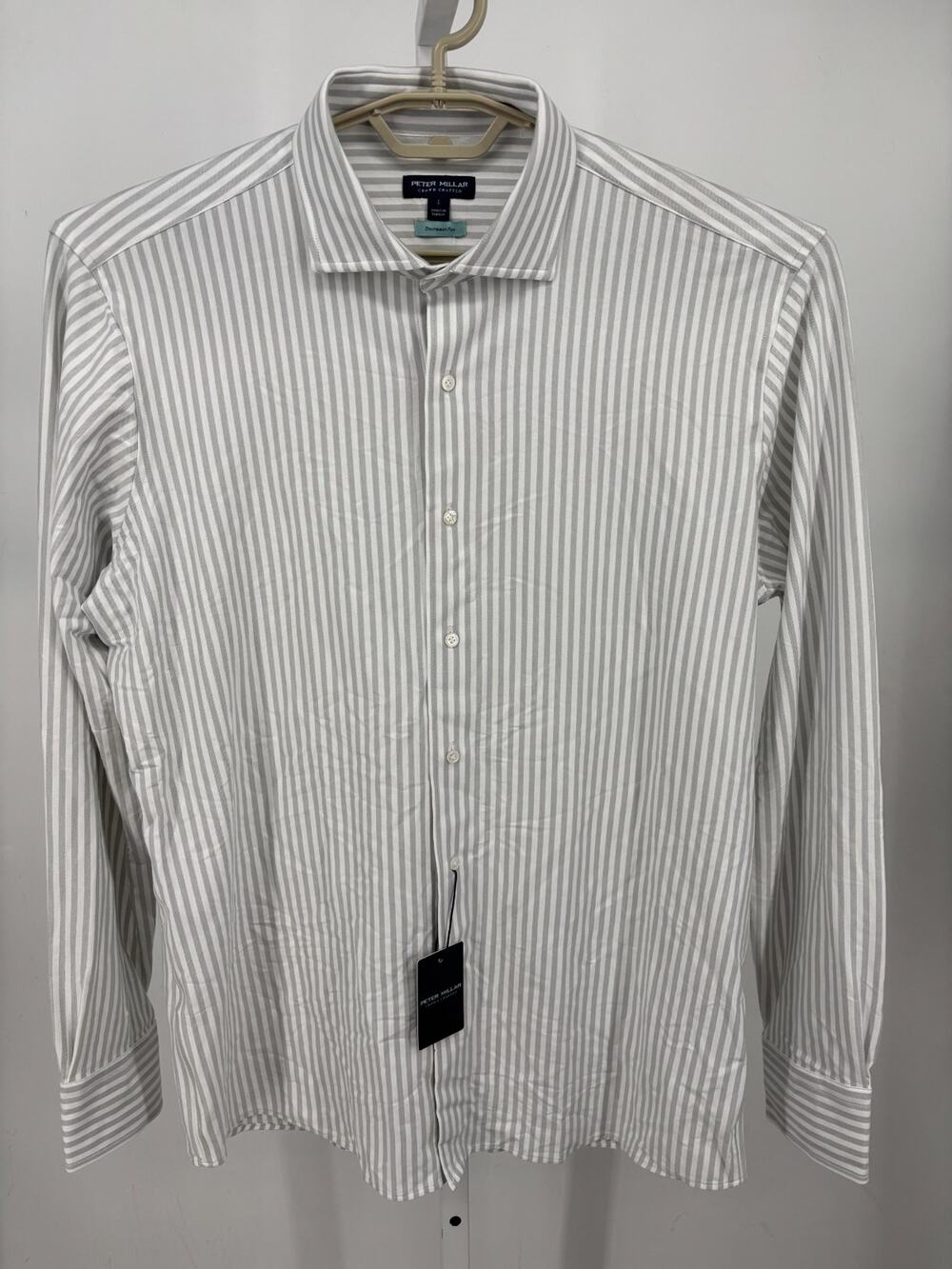 Peter Millar Excursionist Flex Stripe Sport Shirt Mens L British Grey Preppy NWT
